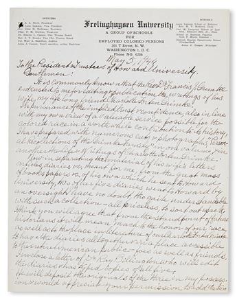 (WOMEN.) Cooper, Anna Julia. Autograph Letter Signed to the president and trustees of Howard University,